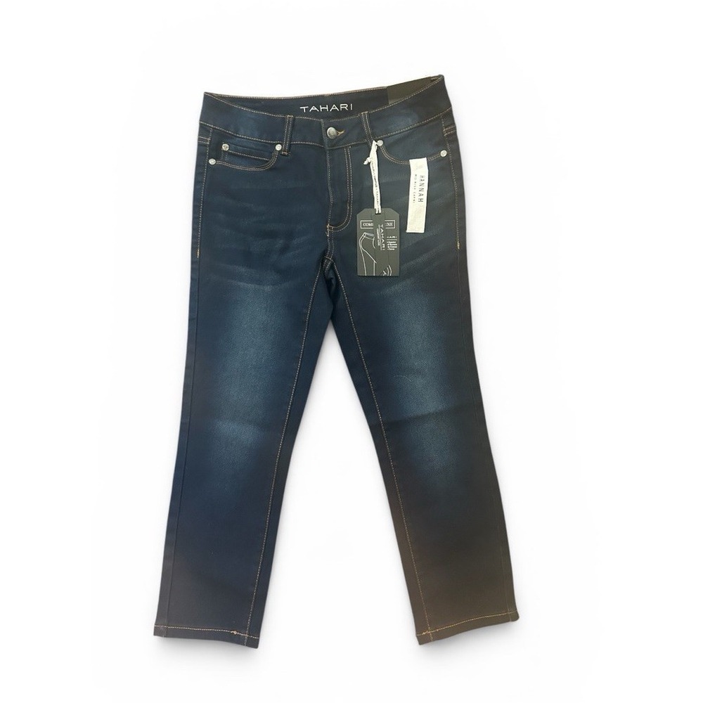 Tahari Hannah Mid-Rise Capri Jeans Dark Wash Denim NWT Size 4/27 Comfort Luxe